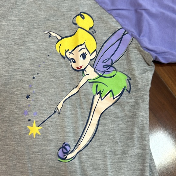 1X / 1XL Disney Tinkerbelle pajama baseball tee top - Picture 3 of 4